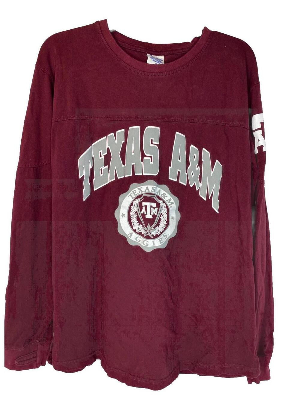 Texas A&M University Gig Em Aggies Womens Size Small Pressbox Maroon Long Sleeve